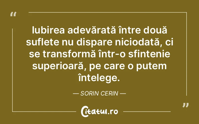 Iubirea adevărată între două suflete nu dispare niciodată, ci se transformă într-o sfințenie superioară, pe care o putem înțelege. Sorin Cerin