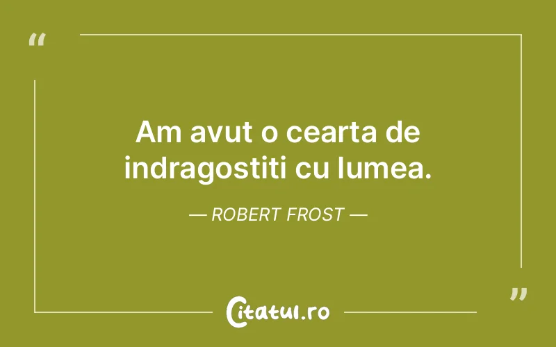 Am avut o cearta de indragostiti cu lumea. Robert Frost