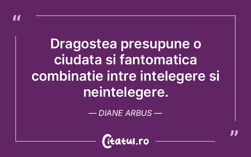 Dragostea presupune o ciudata si fantomatica combinatie intre intelegere si neintelegere. Diane Arbus