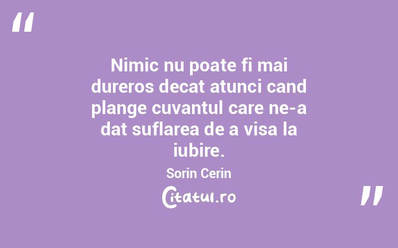 Nimic nu poate fi mai dureros decat atunci cand plange cuvantul care ne-a dat suflarea de a visa la iubire. Sorin Cerin
