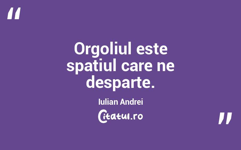   Orgoliul este spațiul care ne desparte. Iulian Andrei
