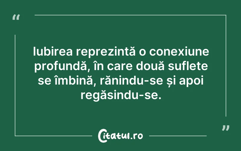 Iubirea reprezintă o conexiune profundă, în care două suflete se îmbină, rănindu-se și apoi regăsindu-se.