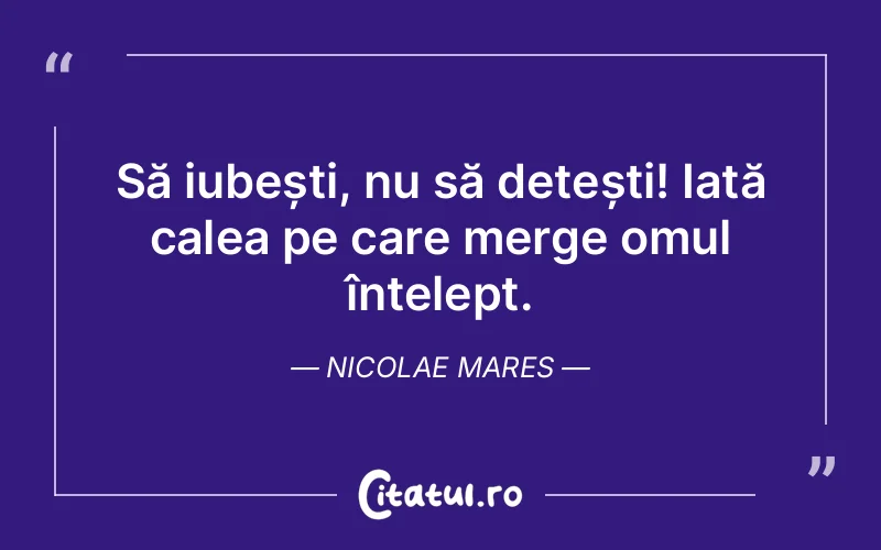 Să iubești, nu să detești! Iată calea pe care merge omul înțelept. Nicolae Mares