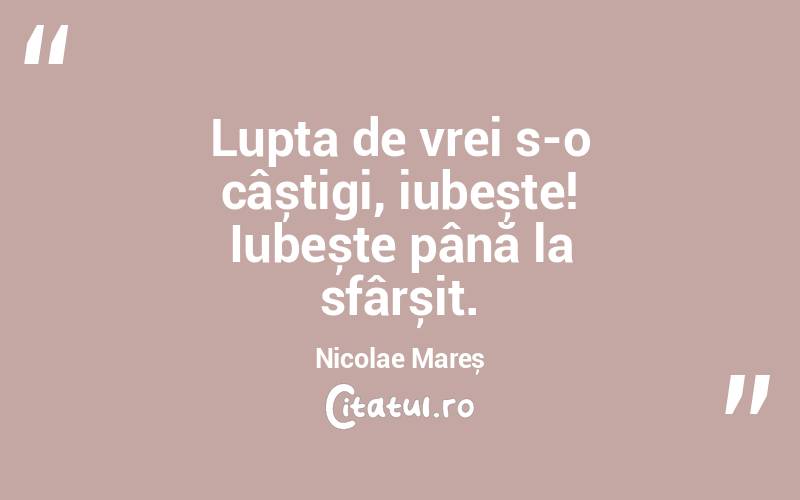 Lupta de vrei s-o câștigi, iubește! Iubește până la sfârșit. Nicolae Mareș
