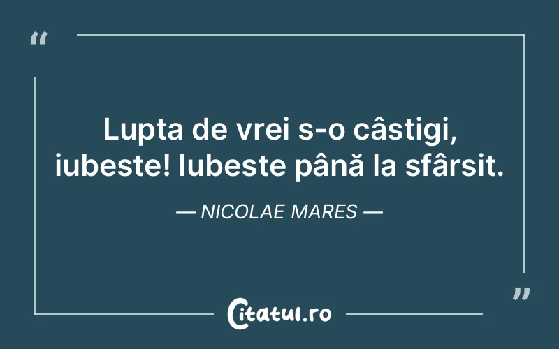 Lupta de vrei s-o câștigi, iubește! Iubește până la sfârșit. Nicolae Mares
