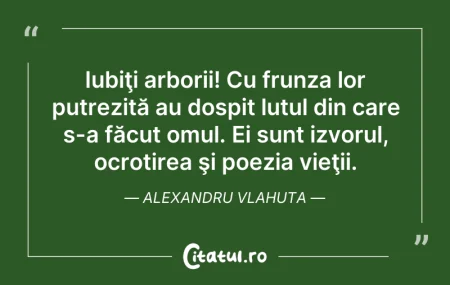 Citeste si:   Iubiţi arborii! Cu frunza lor putrezit...