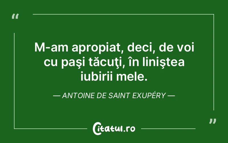 M-am apropiat, deci, de voi cu paşi tăcuţi, în liniştea iubirii mele. Antoine de Saint Exupéry