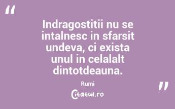 Indragostitii nu se intalnesc in sfarsit undeva, ci exista unul in celalalt dintotdeauna. Rumi...