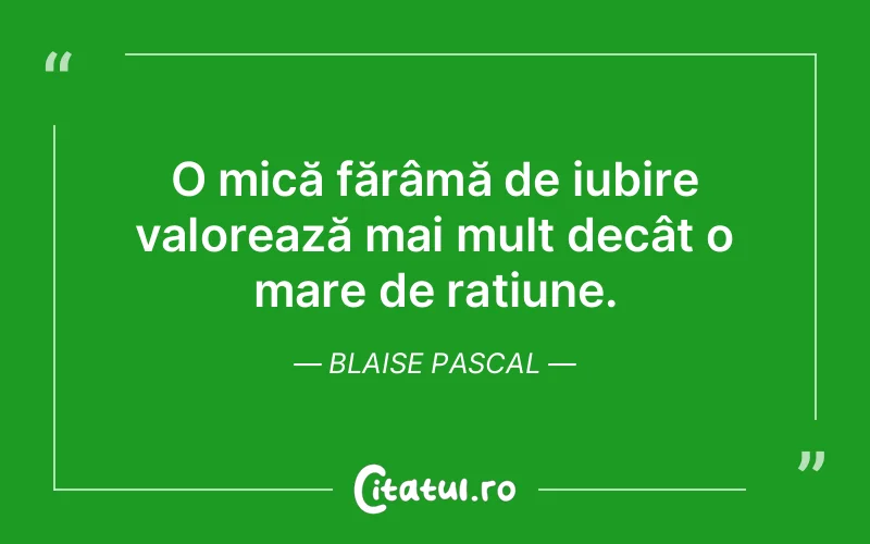O mică fărâmă de iubire valorează mai mult decât o mare de rațiune. Blaise Pascal