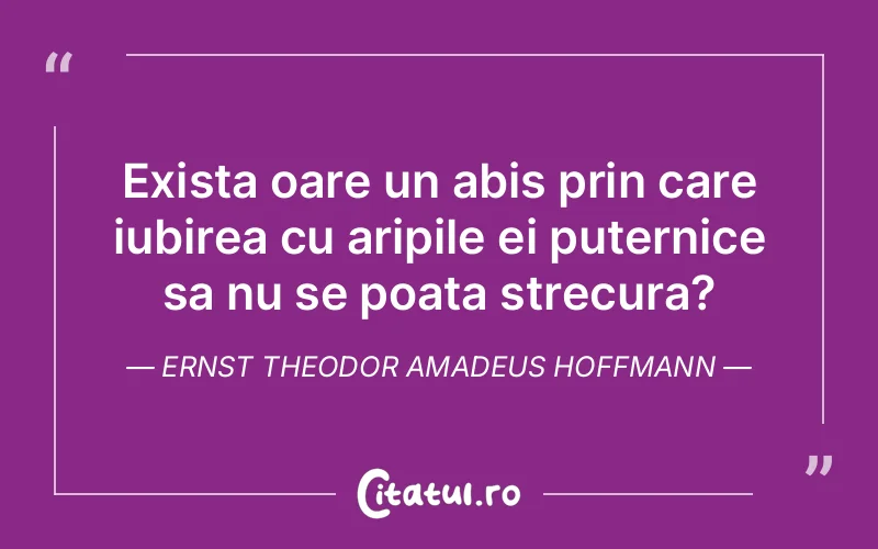 Exista oare un abis prin care iubirea cu aripile ei puternice sa nu se poata strecura? Ernst Theodor Amadeus Hoffmann