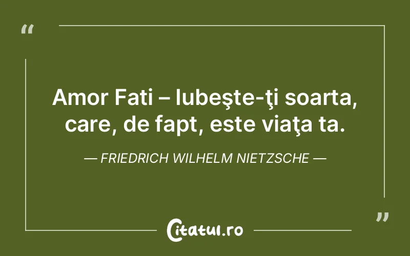 Amor Fati – Iubeşte-ţi soarta, care, de fapt, este viaţa ta. Friedrich Wilhelm Nietzsche