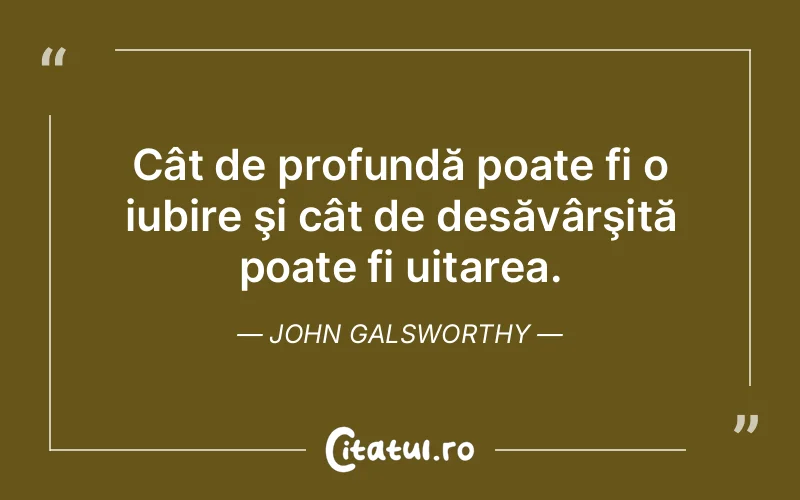 Cât de profundă poate fi o iubire şi cât de desăvârşită poate fi uitarea. John Galsworthy