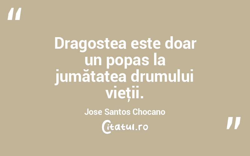 Dragostea este doar un popas la jumătatea drumului vieţii. Jose Santos Chocano
