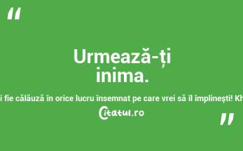 Urmează-ţi inima. Inima să-ţi fie călăuză în orice lucru însemnat pe care vrei să îl împlineşti! Khalil Gibran...