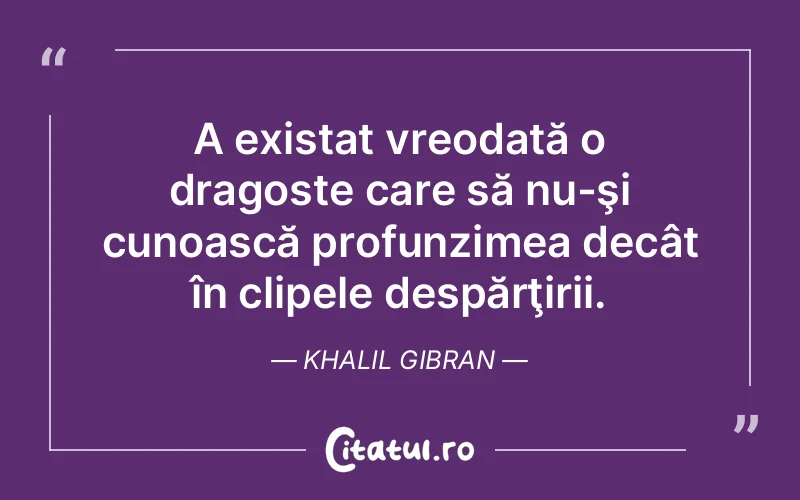 A existat vreodată o dragoste care să nu-şi cunoască profunzimea decât în clipele despărţirii. Khalil Gibran