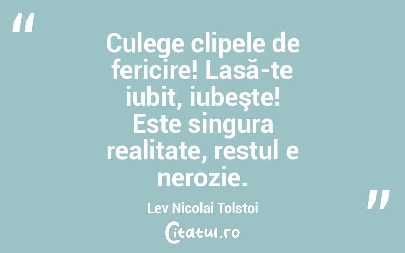 Culege clipele de fericire! Lasă-te iubit, iubeşte! Este singura realitate, restul e nerozie. Lev Nicolai Tolstoi
