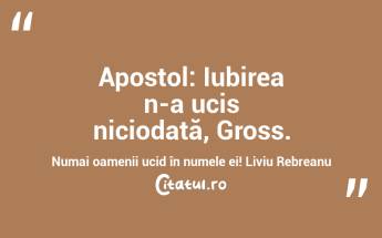 Apostol: Iubirea n-a ucis niciodată, Gross. Numai oamenii ucid în numele ei! Liviu Rebreanu...