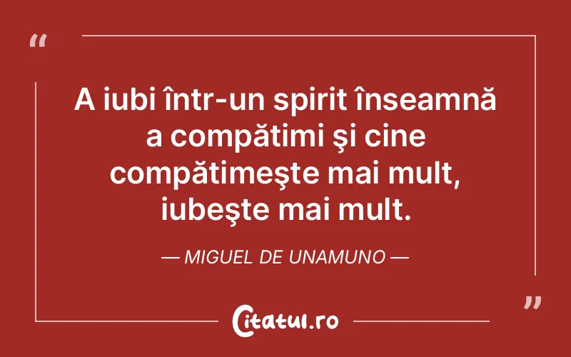 A iubi într-un spirit înseamnă a compătimi şi cine compătimeşte mai mult, iubeşte mai mult. Miguel de Unamuno