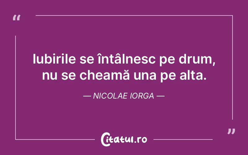 Iubirile se întâlnesc pe drum, nu se cheamă una pe alta. Nicolae Iorga
