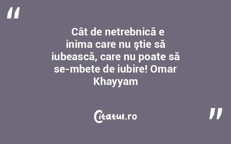   Cât de netrebnică e inima care nu ştie să iubească, care nu poate să se-mbete de iubire! Omar Khayyam
