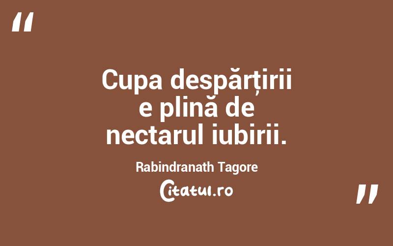 Cupa despărţirii e plină de nectarul iubirii. Rabindranath Tagore
