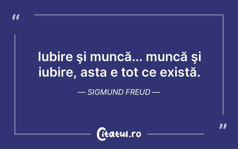 Iubire şi muncă... muncă şi iubire, asta e tot ce există. Sigmund Freud