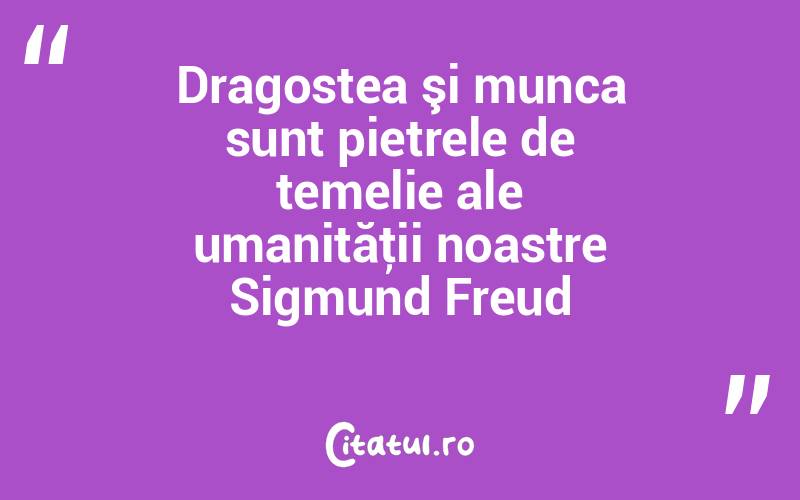 Dragostea şi munca sunt pietrele de temelie ale umanităţii noastre Sigmund Freud
