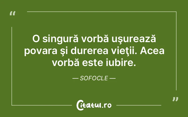 O singură vorbă uşurează povara şi durerea vieţii. Acea vorbă este iubire. Sofocle