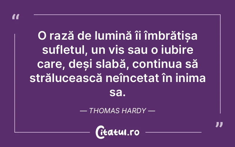 O rază de lumină îi îmbrățișa sufletul, un vis sau o iubire care, deși slabă, continua să strălucească neîncetat în inima sa. Thomas Hardy