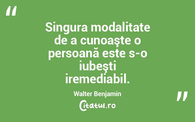  Singura modalitate de a cunoaşte o persoană este s-o iubeşti iremediabil. Walter Benjamin
