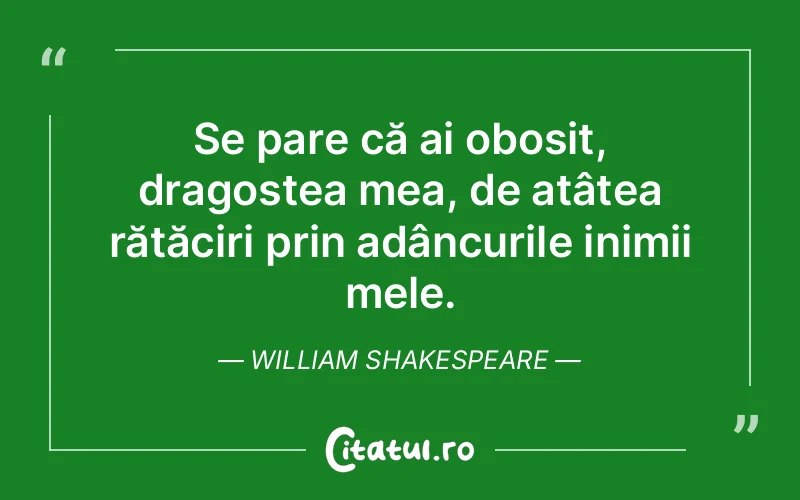 Se pare că ai obosit, dragostea mea, de atâtea rătăciri prin adâncurile inimii mele. William Shakespeare