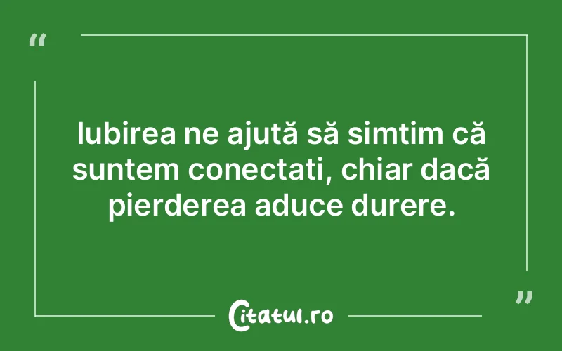 Iubirea ne ajută să simțim că suntem conectați, chiar dacă pierderea aduce durere.