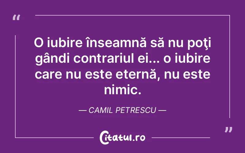 O iubire înseamnă să nu poţi gândi contrariul ei... o iubire care nu este eternă, nu este nimic. Camil Petrescu