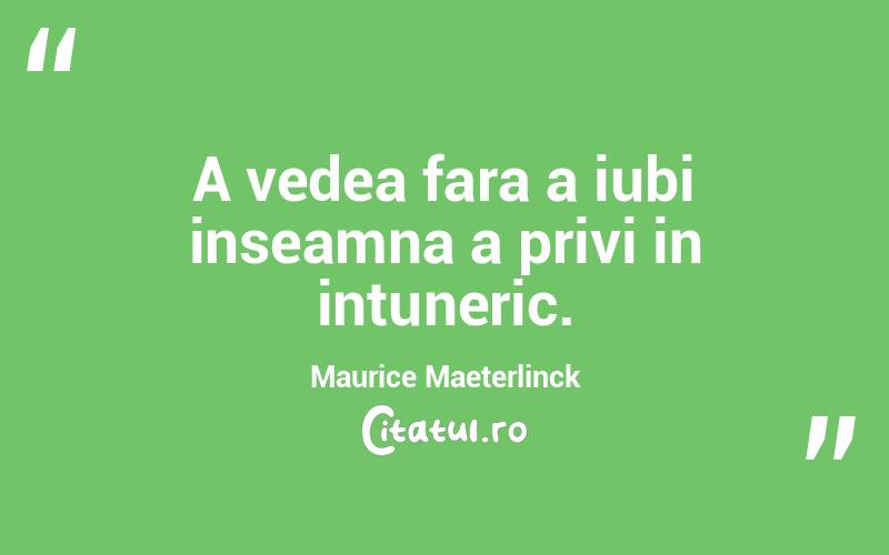 A vedea fara a iubi inseamna a privi in intuneric. Maurice Maeterlinck
