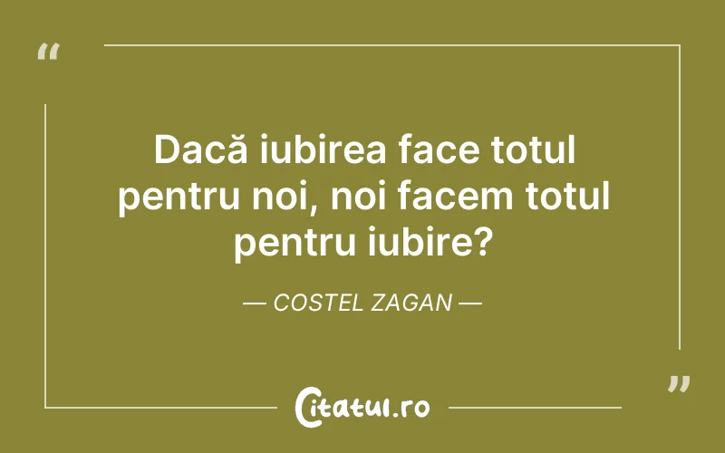Dacă iubirea face totul pentru noi, noi facem totul pentru iubire? Costel Zagan