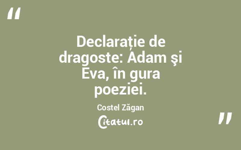  Declaraţie de dragoste: Adam şi Eva, în gura poeziei. Costel Zăgan
