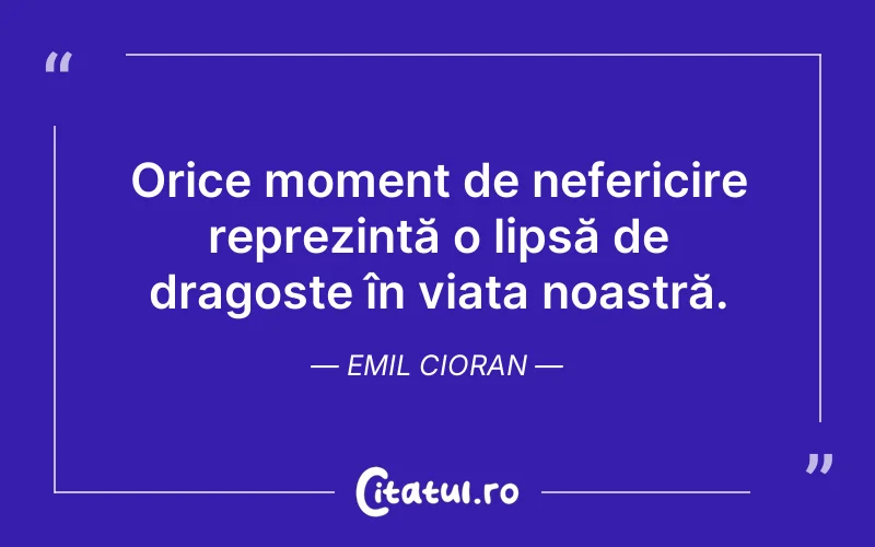 Orice moment de nefericire reprezintă o lipsă de dragoste în viața noastră. Emil Cioran