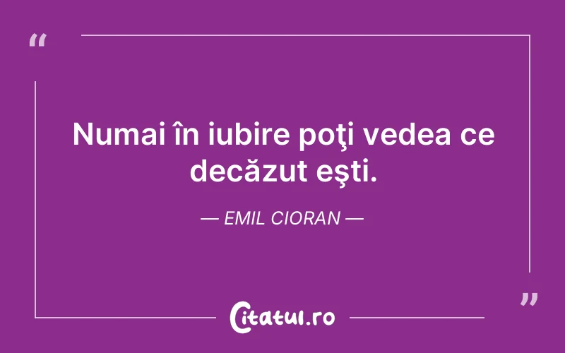 Numai în iubire poţi vedea ce decăzut eşti. Emil Cioran