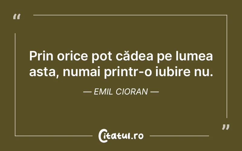 Prin orice pot cădea pe lumea asta, numai printr-o iubire nu. Emil Cioran