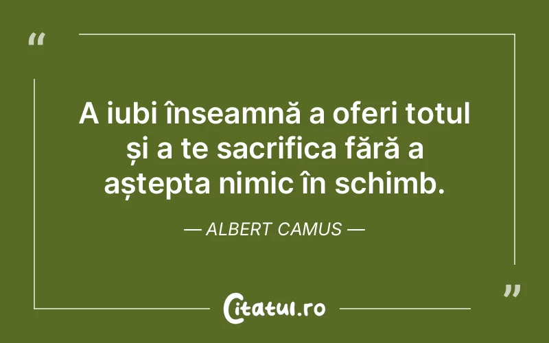 A iubi înseamnă a oferi totul și a te sacrifica fără a aștepta nimic în schimb. Albert Camus