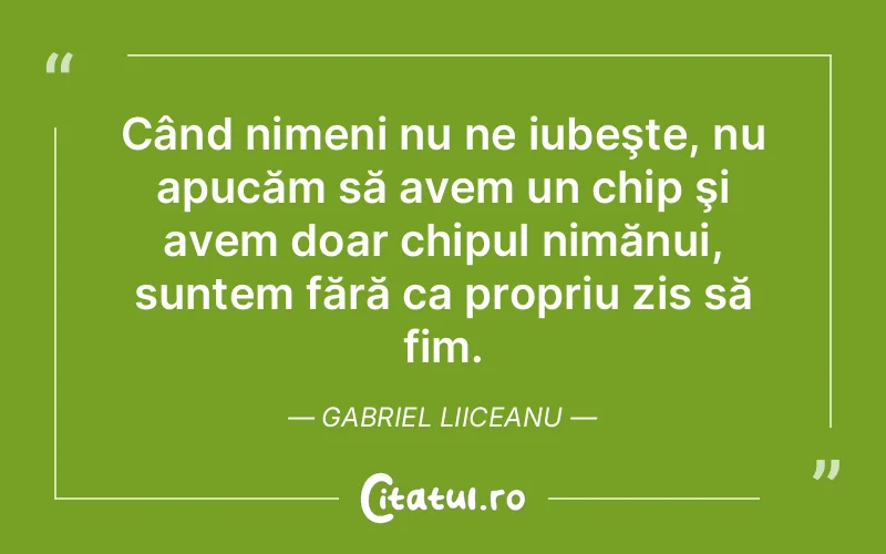 Când nimeni nu ne iubeşte, nu apucăm să avem un chip şi avem doar chipul nimănui, suntem fără ca propriu zis să fim. Gabriel Liiceanu