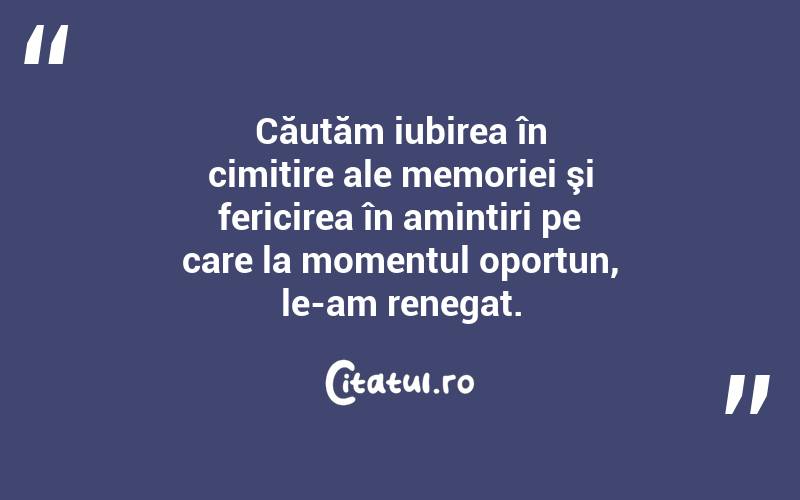 Căutăm iubirea în cimitire ale memoriei şi fericirea în amintiri pe care la momentul oportun, le-am renegat. 
