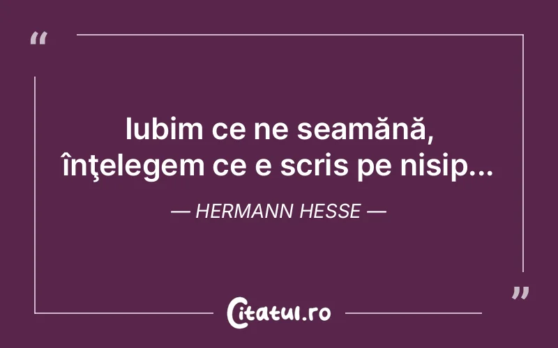 Iubim ce ne seamănă, înţelegem ce e scris pe nisip... Hermann Hesse