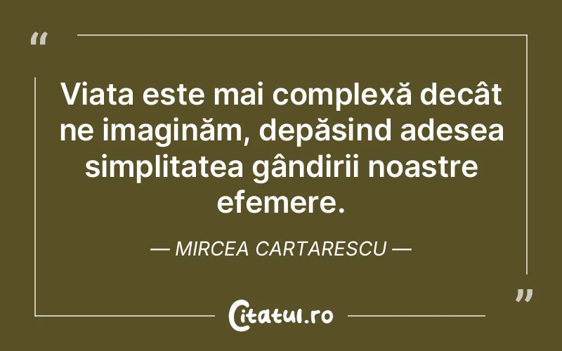 Viața este mai complexă decât ne imaginăm, depășind adesea simplitatea gândirii noastre efemere. Mircea Cartarescu
