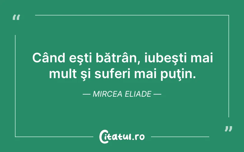 Când eşti bătrân, iubeşti mai mult şi suferi mai puţin. Mircea Eliade