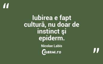 Iubirea e fapt cultură, nu doar de instinct şi epiderm. Nicolae Labis...