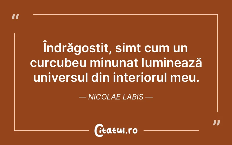Îndrăgostit, simt cum un curcubeu minunat luminează universul din interiorul meu. Nicolae Labis