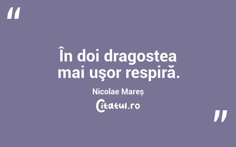 În doi dragostea mai uşor respiră. Nicolae Mareș
