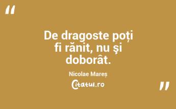De dragoste poţi fi rănit, nu şi doborât. Nicolae Mareș...