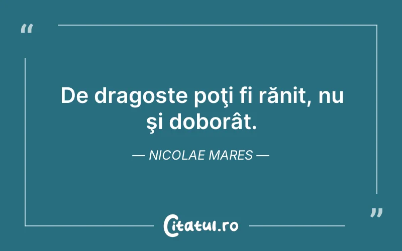 De dragoste poţi fi rănit, nu şi doborât. Nicolae Mares